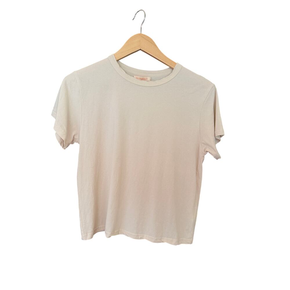 Olivaceous Cream Crew Neck Cotton Stretch Short Sleeve Tee Shirt Women's Medium